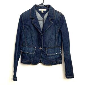 Tommy Hilfiger Blue Denim Jean Jacket Women's Sz M Studs on Pockets Cropped